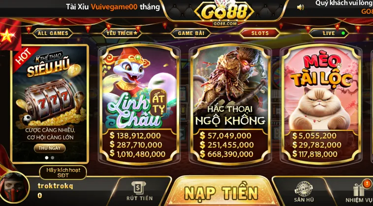 Các Trò Chơi Phổ Biến Tại Sảnh Nổ Hũ Go88 Với Phần Thưởng Khổng Lồ